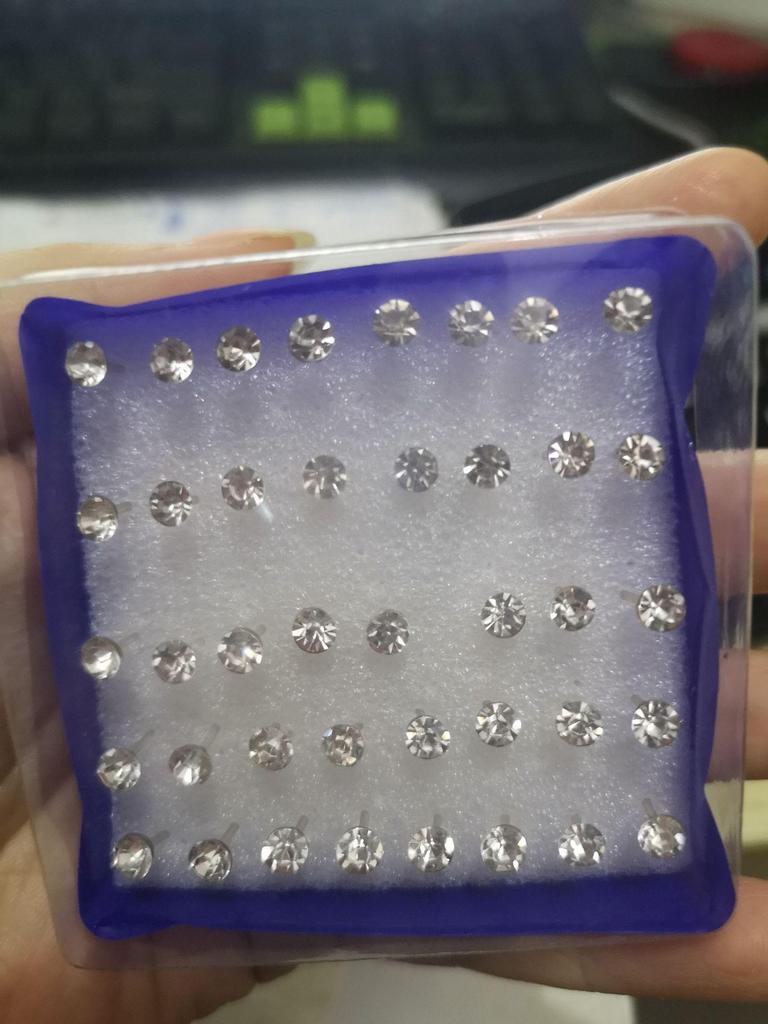 Korean Simple Street Stall Boxed Earrings: 4mm Shiny Resin Rhinestone Studs