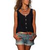 Top da donna senza maniche con bottoni decorativi, colore unito, con tasche, scollo a V, casual, mimetico militare, canottiera da donna, abbigliamento da donna