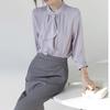 Elegant French Ribbon Blouse - Women's New Autumn Design, Chic Long-Sleeved Top for Gentle Temperament and Commuting Style.