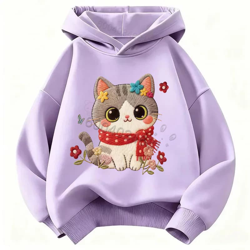 Latest Cartoon Cat Children's Casual Long-Sleeved Hooded Shirt - Warm and Comfortable Coat for Autumn and Winter