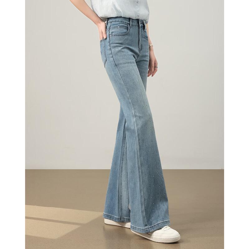 TERRE BLEUE Damen High-Waist Micro-Flare Jeans mit Strasssteinen