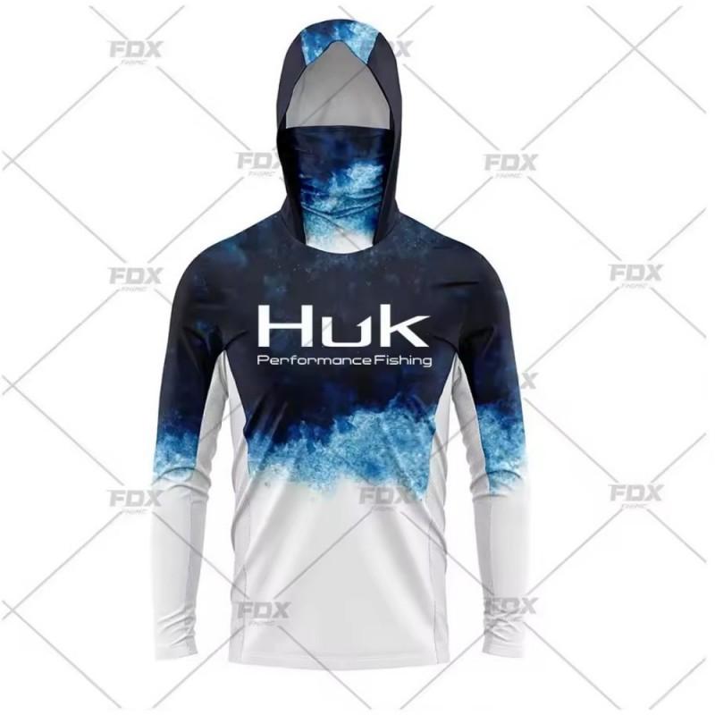 Neues HUK Langarm Kapuzenmaske Angelkleidung Anti-Ultraviolett Atmungsaktiv Lässiges Sport-T-Shirt