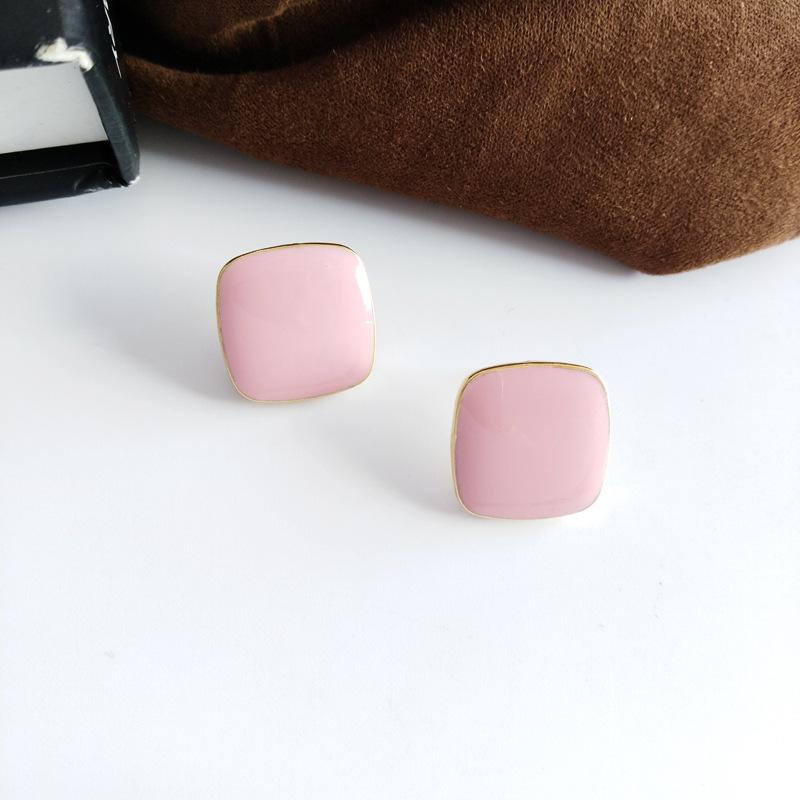 S925 Silver Needle Japan and Korea Sweet Candy Color Stud Earrings Simple Geometric Square Earrings Temperament Dripping Ears