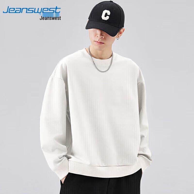 JEANSWEST Men's 2025 Autumn Simple Solid Crew Neck Long Sleeve Sweatshirt