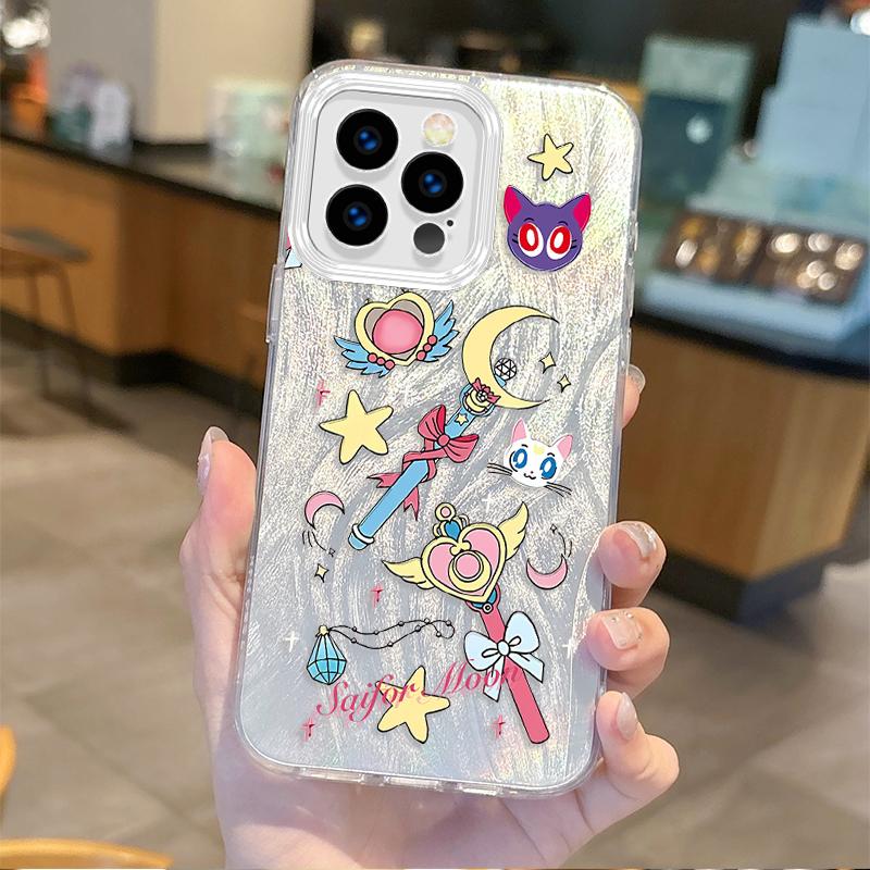 Lovely Sailors Moons Anime Gradient Phone Case for iPhone 16 15 14 13 12 11 8 7 6 Pro Max Plus XS XR Hard Shockproof Back Covers