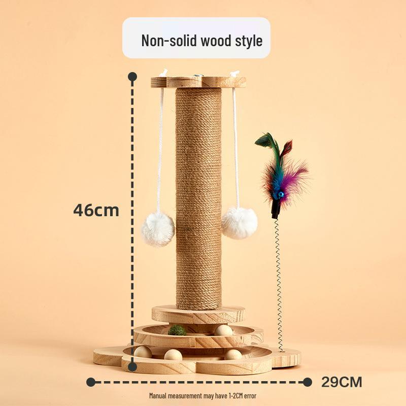 Durable Solid Wood Sisal Cat Scratching Post & Toy - Self-Entertainment and Boredom Relief for Cats
