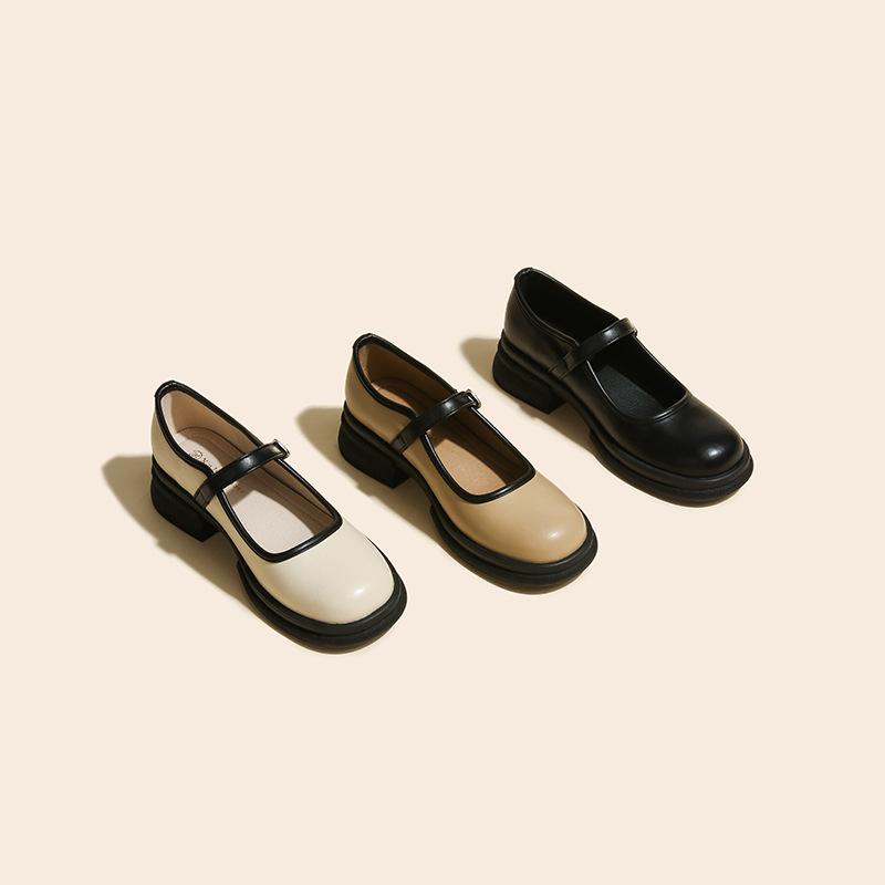 Q1-7 color matching Mary Jane single shoes new four-season commuting French light mouth platform thick heel women's shoes British small leather shoes