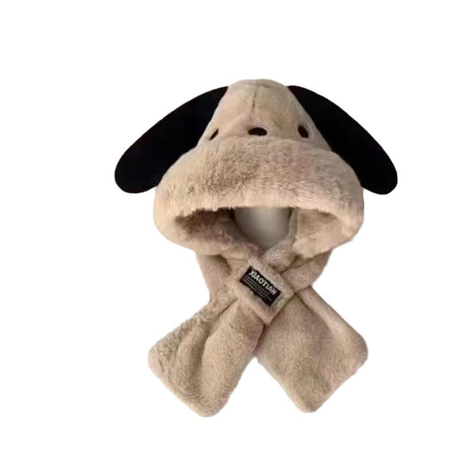 Cute Shiba Inu Long Ear Plush Winter Hat Scarf Set for Girls, Warm Two-Piece Cartoon Outfit