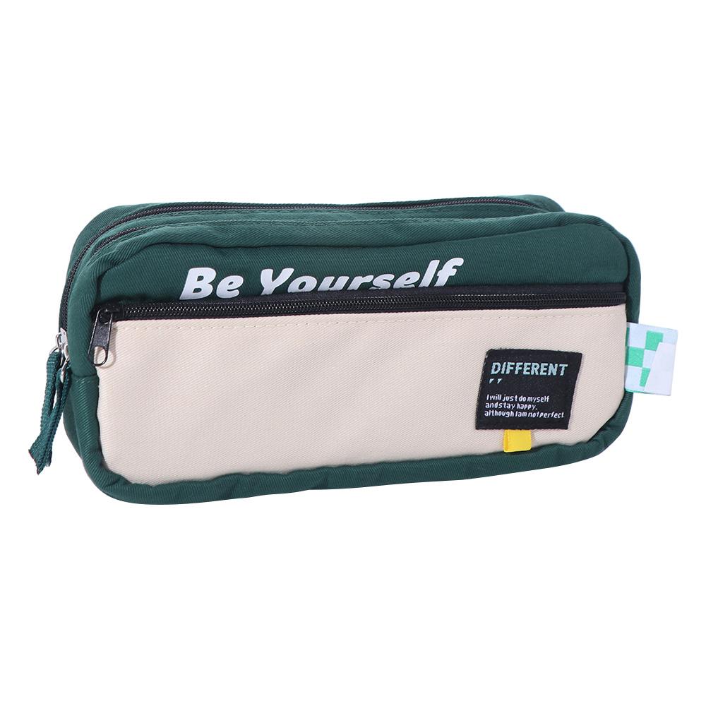 Canvas Double Zippers Pencil Case Dirt Resistant Organizer Storage Pencil Bag Korean Style Multifunctional Cartoon Pencil Cases