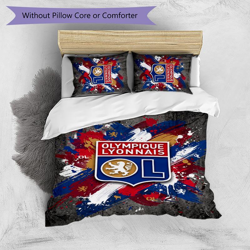 Lyon FC Printed 3PCS Bedding Set Breathable Duvet Cover with Pillowcases Decorative Bed Linen for Bedroom Home