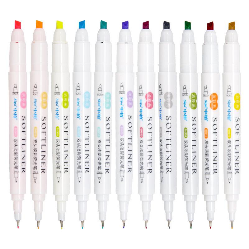 Kawai Stationery Double Ended Highlighter Fluorescent Soft Color Dark Painting Marker Pen Set of 5 Office School Supplies Lovely