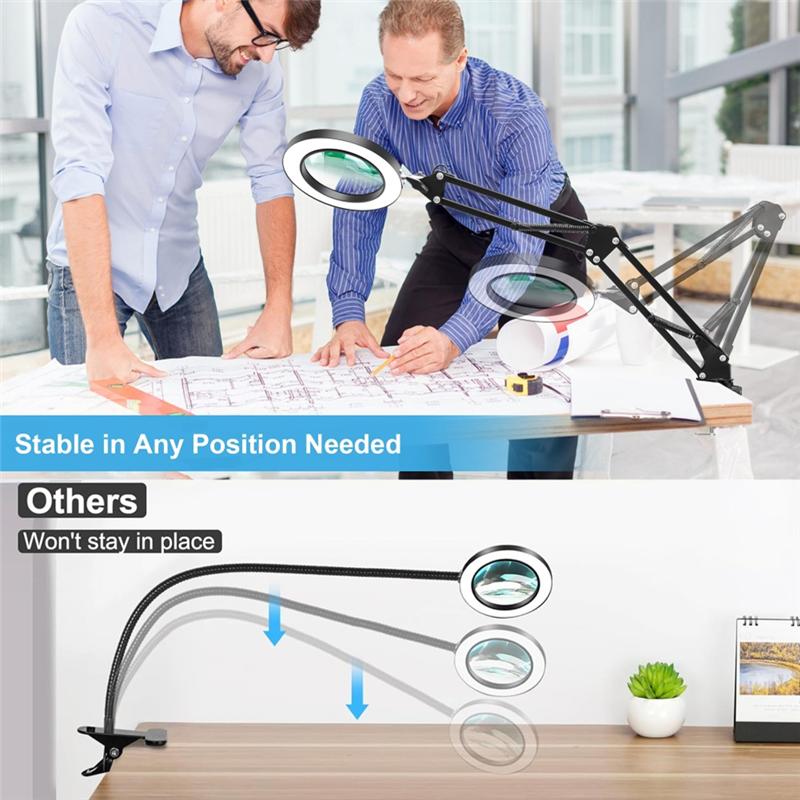 

ABJI-10X Magnifier Desk Lamp, 2-In-1 LED Magnifying Glass With Light , Hands-Free Lighted Magnifier With 3 Color Modes чорний