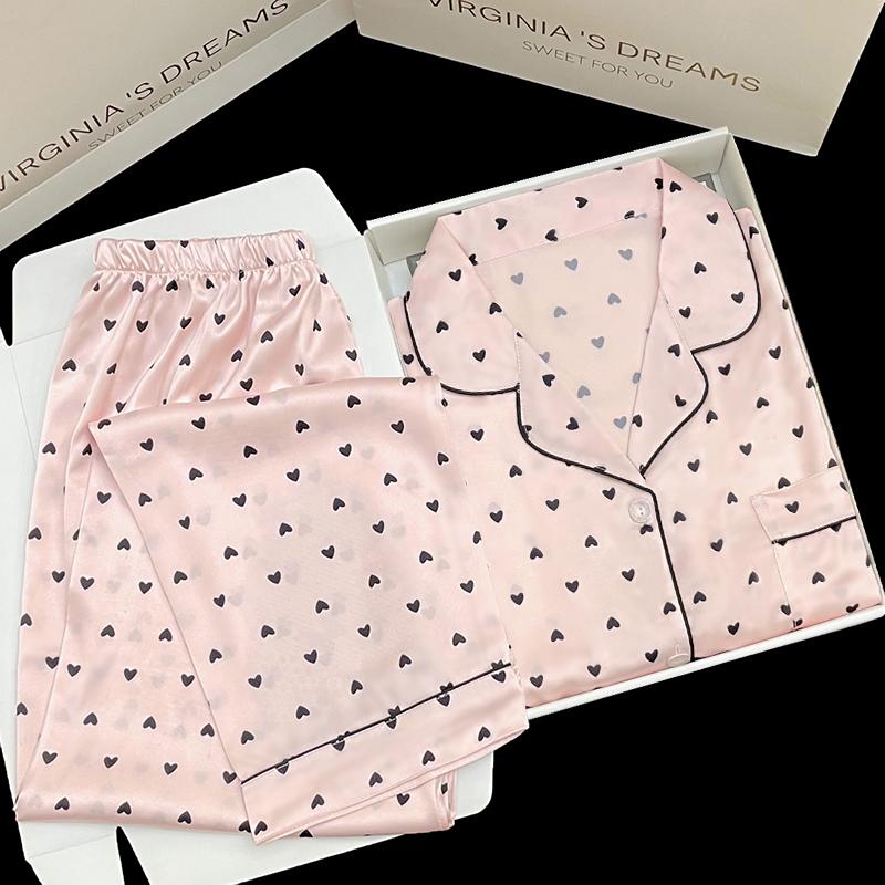 

Пижама для женщин, атласная пижама с длинными рукавами, пижамный комплект, цветочный принт, шелк Ice, можно носить на улице, домашняя пижама M