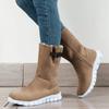 Winter Fashion Solid Color Sexy and Comfortable Flat Mid-calf Boots New Warm Plus Velvet Side Zipper Casual Women's Shoes Botas