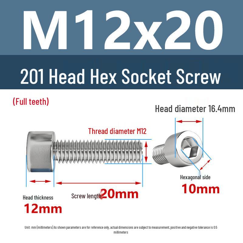 Yigu 201 Stainless Steel Cup Head Hexagon Screws and Bolts - M3, M4, M5, M6