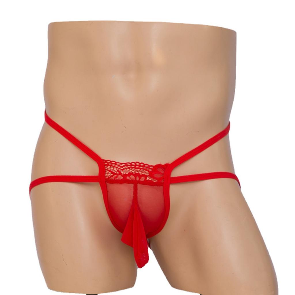 Men's sexy thong lace panties ultra-thin seamless briefs mesh breathable belt jj set sex stockings panties