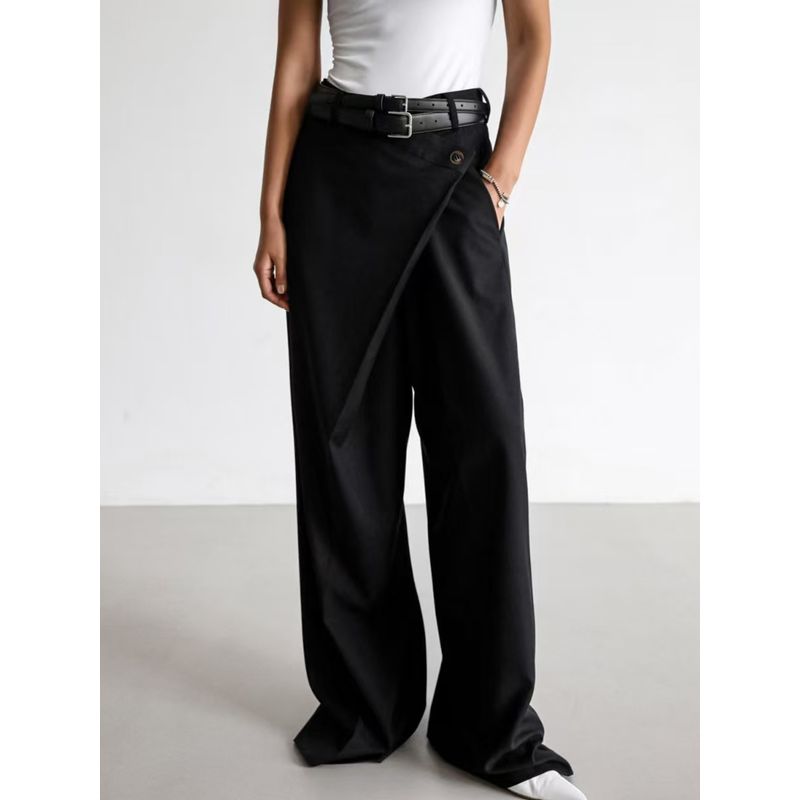 

Western Style High Waist Loose Trousers Versatile Casual Pants High Waisted Loose Casual Pants Black M