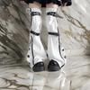 Damen Harajuku Sternenprint Reißverschluss Ausgestellter Beinwärmer Ästhetische Mode Punk PU Geschirrriemen Beinabdeckung Oberschenkelhohe Socken
