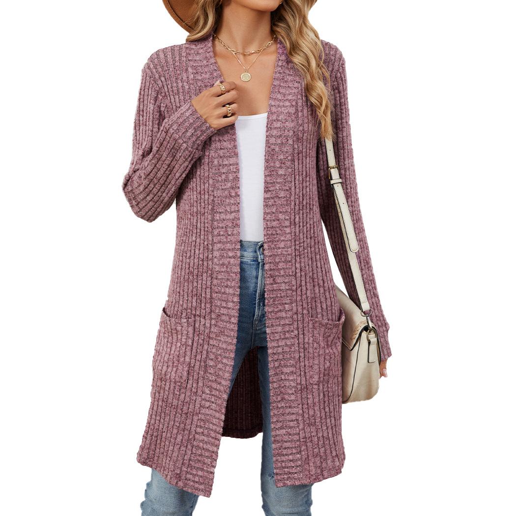 

2025 New Women s Long Solid Color Knit Cardigan Coat - Oversized Fall Winter Open Front Sweater with Pockets, Cozy Long Sleeve Draped Outerwear XXL фіолетовий