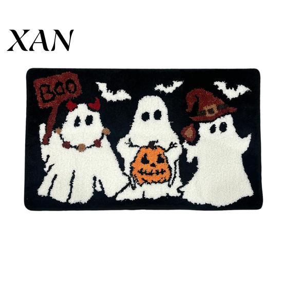 Festive Home Decor Rug Halloween Bath Mat, Pumpkin Ghost Bat Pattern Bathroom Rug, Soft Fluffy Mat Machine Washable Non-Slip Gothic Area for Entrance