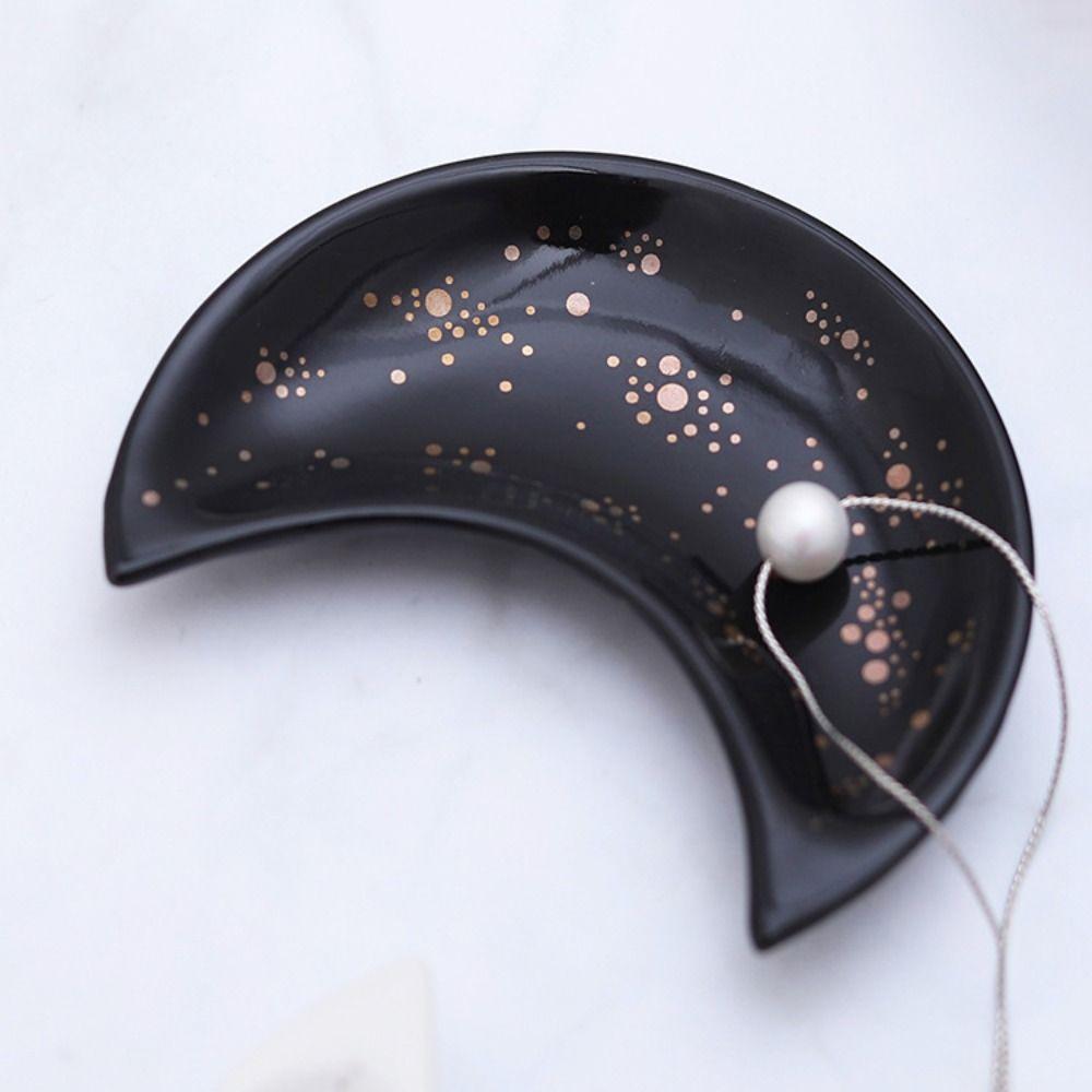 Multipurpose Ceramic Moon Shape Jewelry Dish Minimalist Simple Jewelry Storage Plate INS Smooth Bracelets Organizer Room Decor