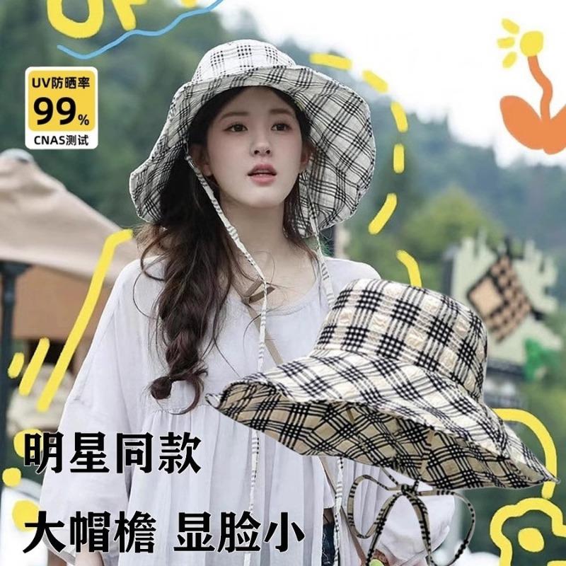 

Zhao Ruth plaid bucket hat small fresh lace-up sun hat big brim summer sun protection hat women s sun hat