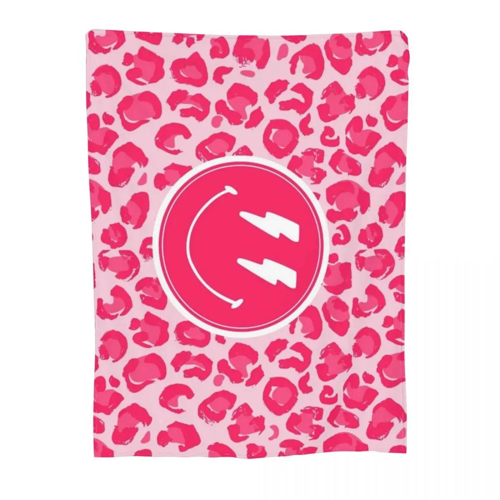 Preppy School Supplies, Preppy, Aesthetic, Pink, Leopard Print, Smile, Preppy Throw Blanket Comforter Luxury Throw Blankets