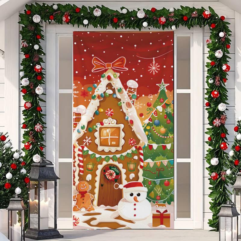 

1Pcs Merry Christmas Door Cover Banner Polyester Santa ClausPattern for Christmas Eve New Year Holiday Party Front Door Home Wall Decor 90*180cm