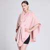 Women Cape Faux Fur Shawl Wrap Poncho with Faux Fur Trim Female Winter Knitted Front Cardigan Shawls Sleeveless Cardigan Cloak Coat for Party