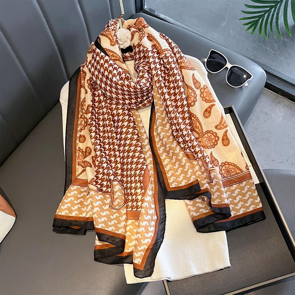 New Luxury Women Scarf Houndstooth Paisley Sun Protection Beach Towel Multi-functional Cotton Linen Long Towel Shawl Warp Hijab