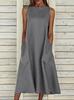 European & American Style Round Neck Sleeveless Double Pocket Long Dress (2022)