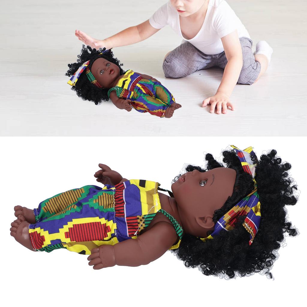 30cm Reborn Baby Dolls African Baby Girl Black Skin Curly Hair Vinyl Doll Child Toy