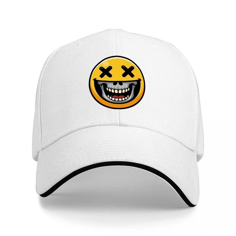Face Skull Design Baseball Cap Black with Yellow Emoticon Graphic Cool Streetwear Style Hat for Unisex and Women