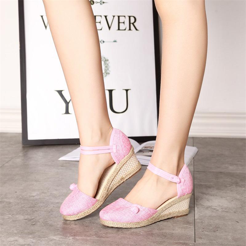 2025 Korean Style Women's Wedge Heel Espadrille Sandals: Casual, Comfortable with Buckle & Pointed Toe Design.