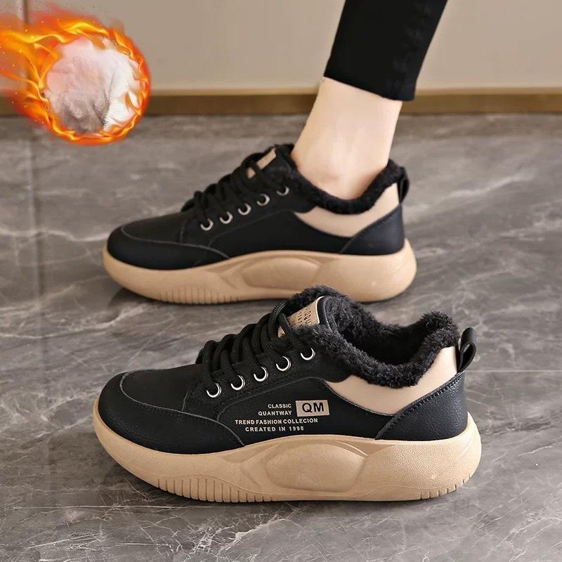 Sapatos Esportivos Femininos Acolchoados, Sapatos de Algodão Versáteis com Solado Grosso, Sapatos Plataforma