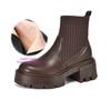 Krazing Pot Microfiber Autumn Winter Shoes Thick High Heels Thick Bottom Size 43 Motorcycle Boots Stretch Knitwear Ankle Boots
