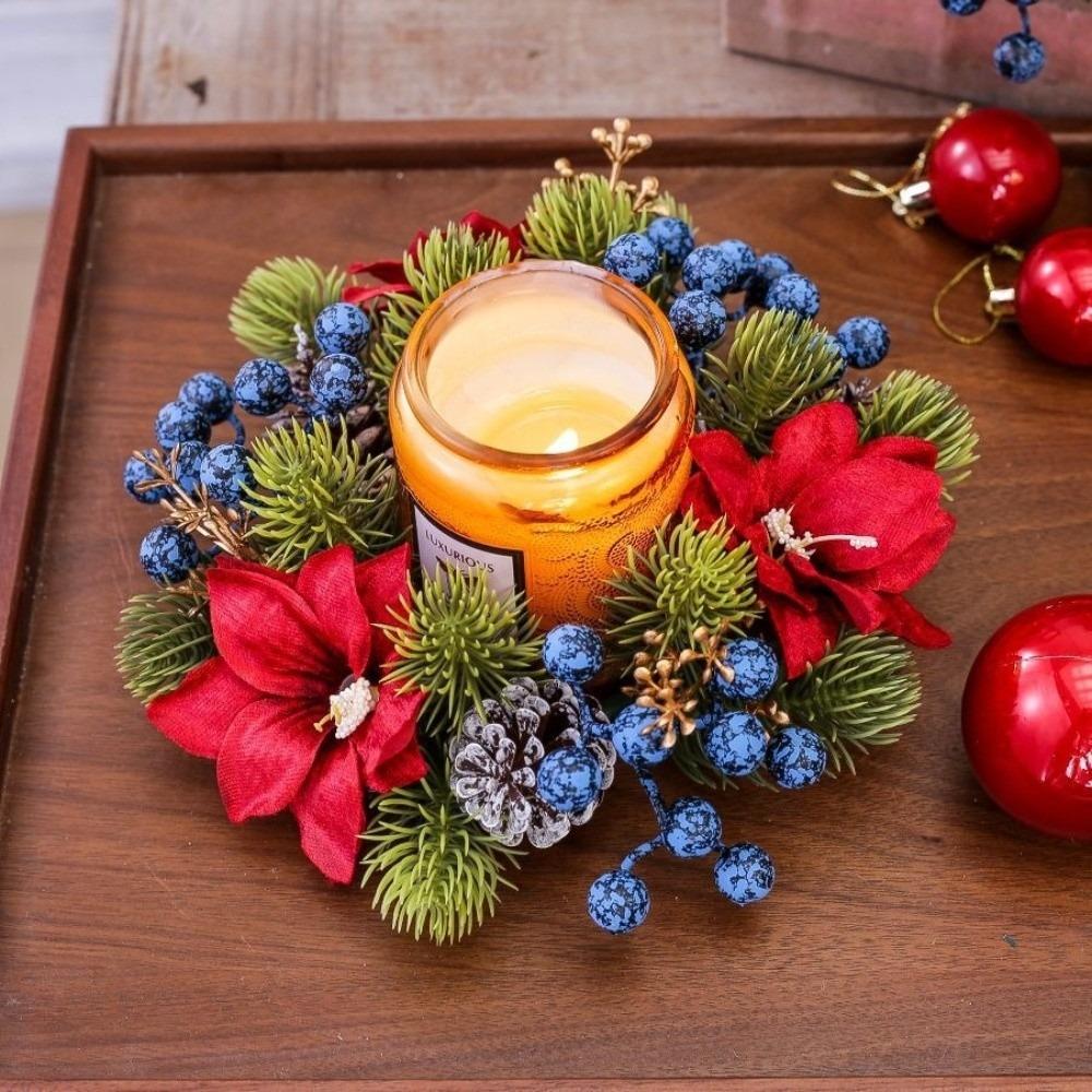 Plastic Christmas Wreath Artificial Flower Pine Candlestick Garland Dining Table