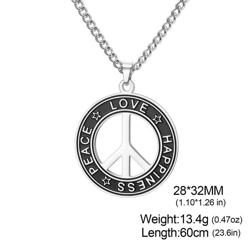 Vintage Distressed Peace Sign Pendant Necklace For Men Trendy Street Titanium Steel Clavicle Chain Jewelry Accessory
