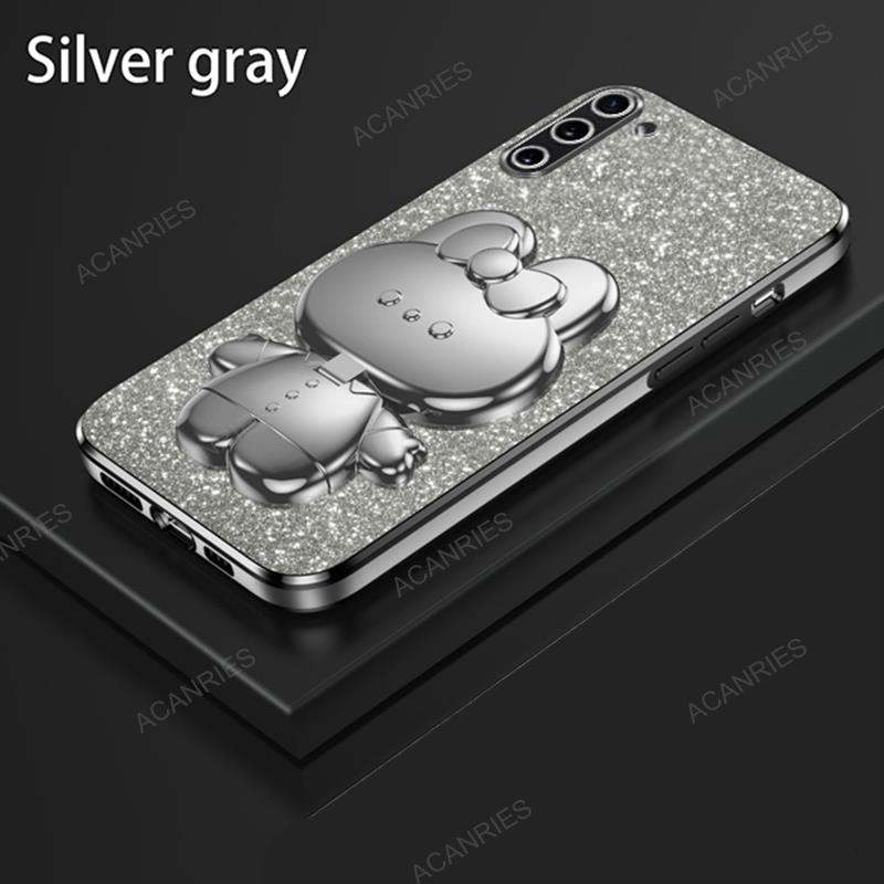 Niedlicher 3D-Kaninchen Make-up Spiegel Ständer Plattiertes Etui Für Samsung Galaxy Note 10 Plus 5g Glitzer Schutz Rückseite Auf Note10 + 10plus