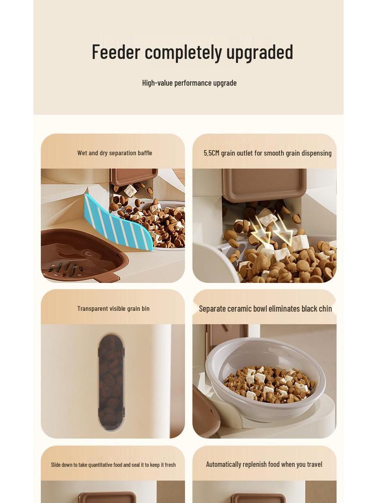 Automatic Dual-Use Pet Feeder & Water Dispenser with Large Ceramic Double Bowls for Cats and Dogs
