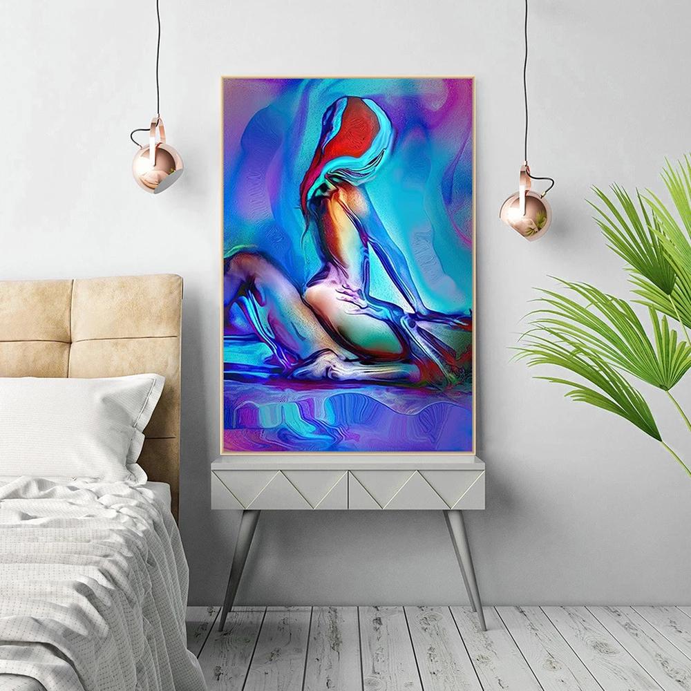 Sexy Mann Kvinne Akvarellplakat Lerretsmaleritrykk Abstrakt kunstdekorasjon Veggmaleri For moderne hjemmerom Veggdekor uten ramme