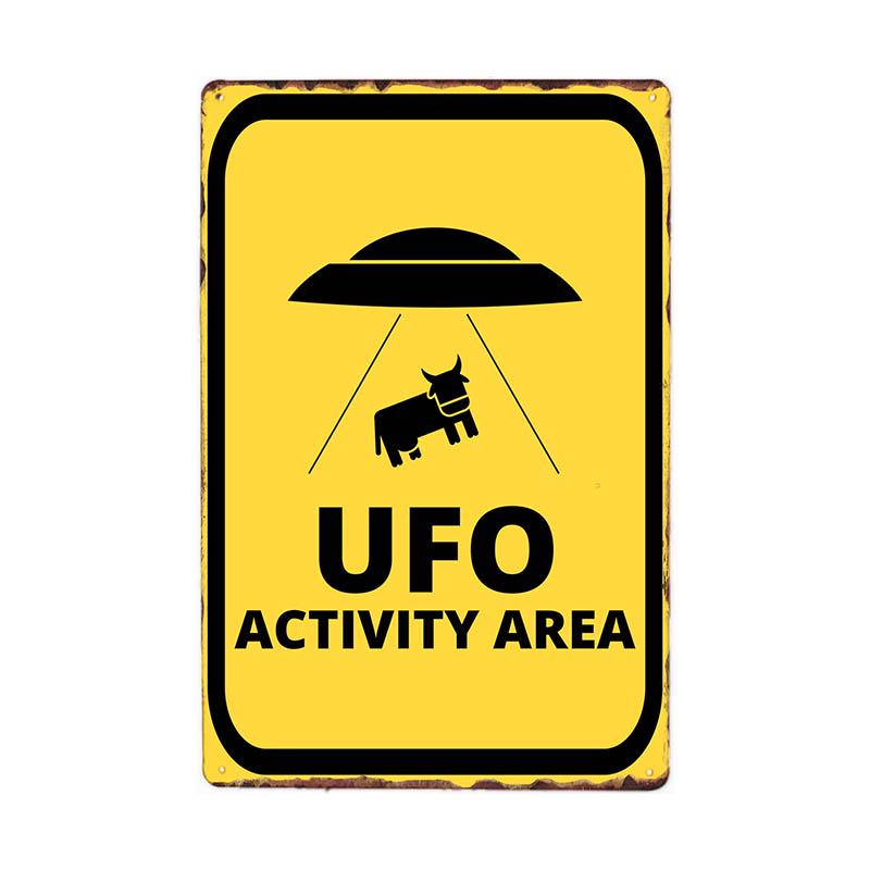 DORA Tin Sign Warning Area Metal Tin Sign UFO Vintage Wall Plaques Art Poster Decoration Painting Home Decor Xcm