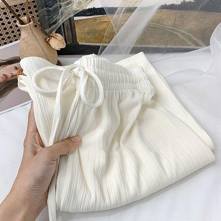 

Plus Size Women s Ice Silk Wide Leg Summer Pants - Lightweight, Loose, Slimming, Versatile Casual Straight Leg Trousers L (80-100 kg)