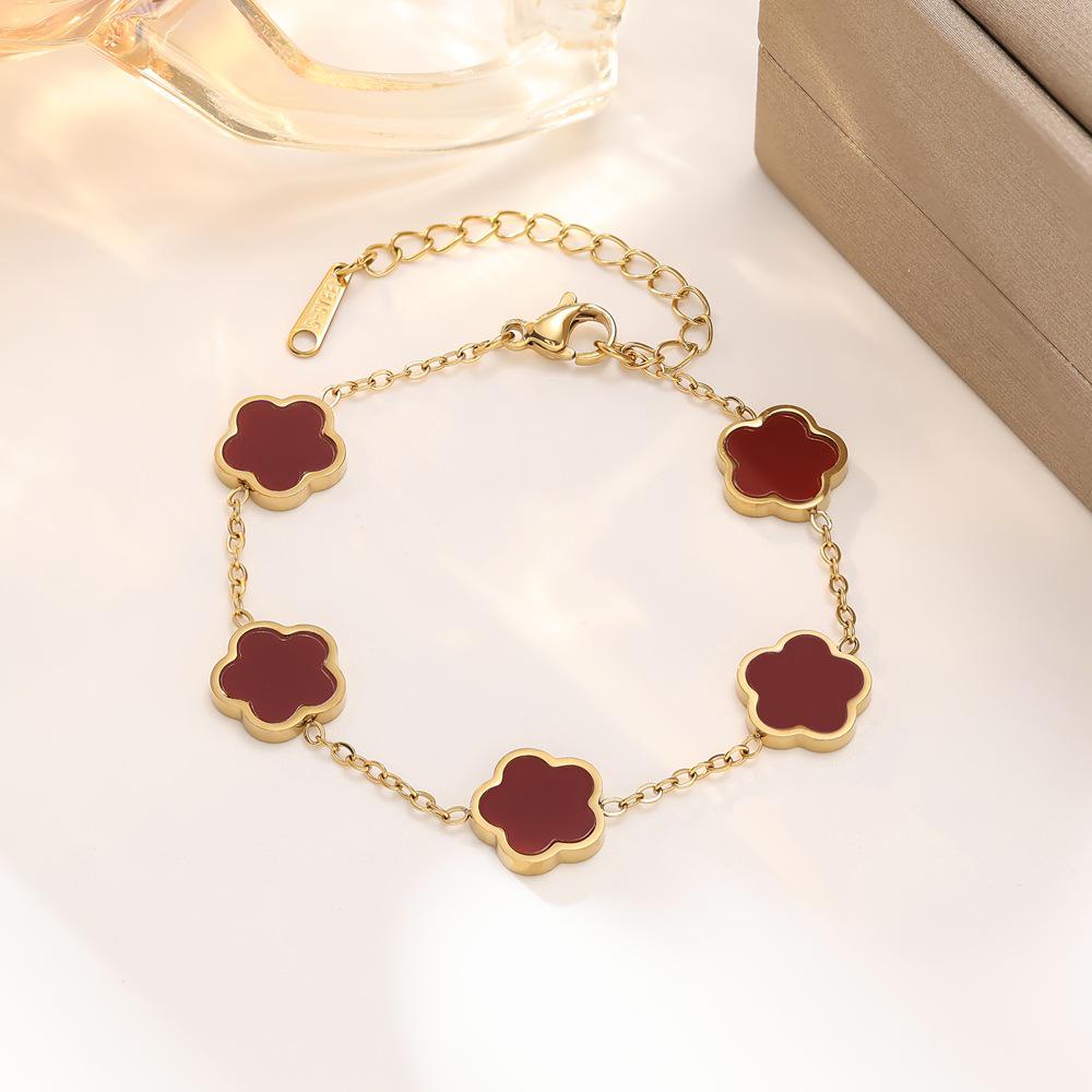 Women's Glossy Pearl Clover Jewelry Set: Bracelet, Necklace, Earrings, Ring