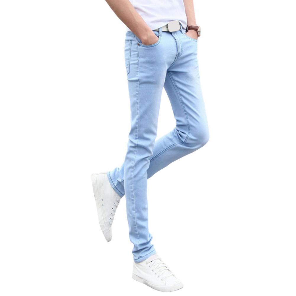 Pánské džíny, letní slim fit džíny na zip, ležérní tenké džínové kalhoty s vysokým pasem, úzké džíny pro kancelář, školu a cestování