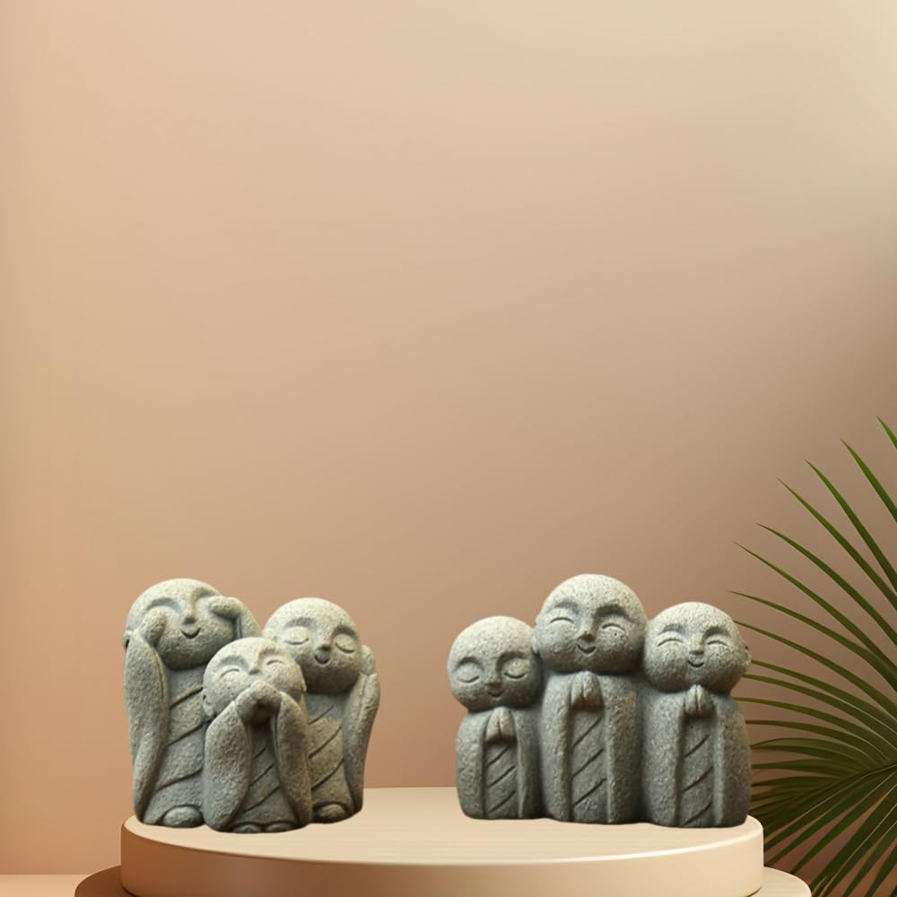 Yuzhiye Jizo Figurines, Set of 2, Cute and Stylish Small Jizo Ornaments, Soothing Buddhist Statues, Buddhist Objects, Amulets, Decorative Charms,