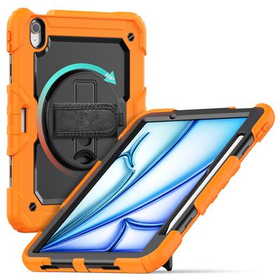For iPad Air 11 (2025)/(2024) Case Rotating Kickstand PC+Silicone Tablet Cover with Screen Film/Shoulder Strap