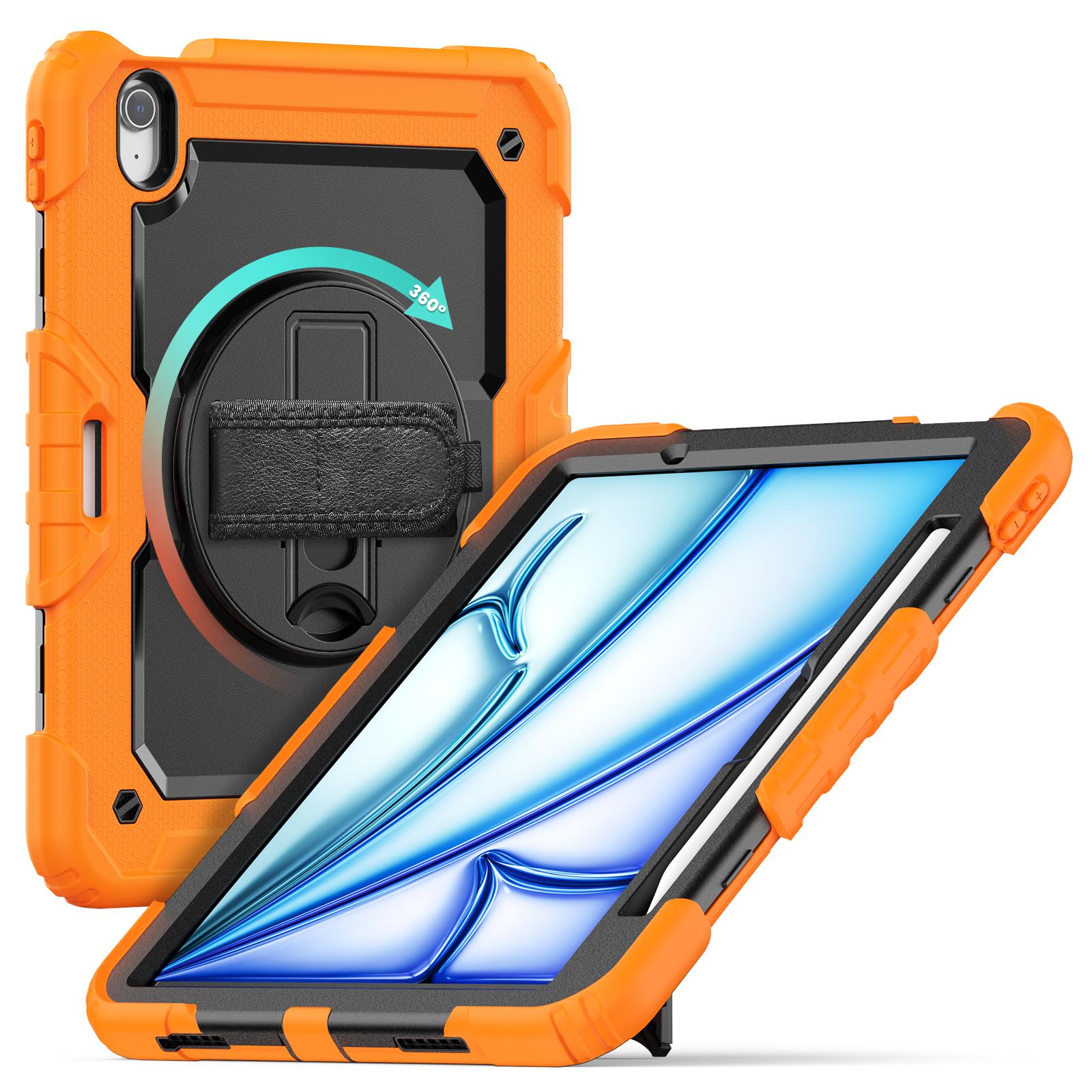 

For iPad Air 11 (2025)/(2024) Case Rotating Kickstand PC+Silicone Tablet Cover with Screen Film/Shoulder Strap Black