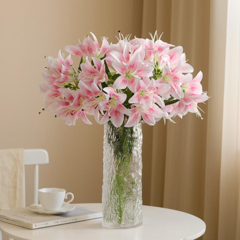 72cm 1 Bouquet 10 Heads Long Branch Artificial Lily Silk Flower for Nordic Home Wedding Party Decoration Flower Arrangement