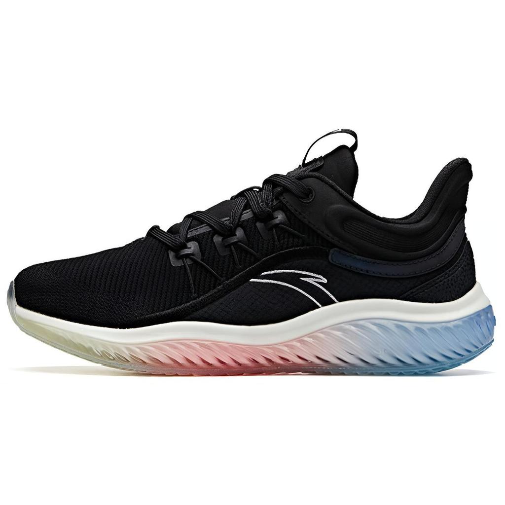 Anta Mesh Elastic Rubber Non-Slip Shock Absorbing Lightweight Breathable Low-Top Running Shoes Women Sneaker Black White 12945501-1